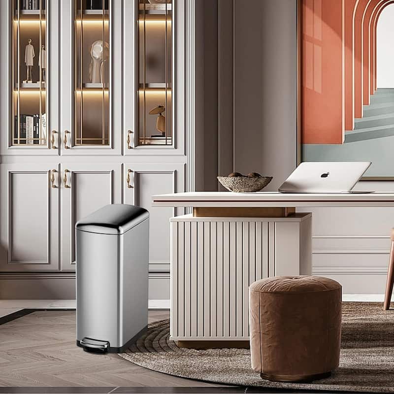 8 Gallon Slim Kitchen Trash Can, Stainless Steel Garbage Can