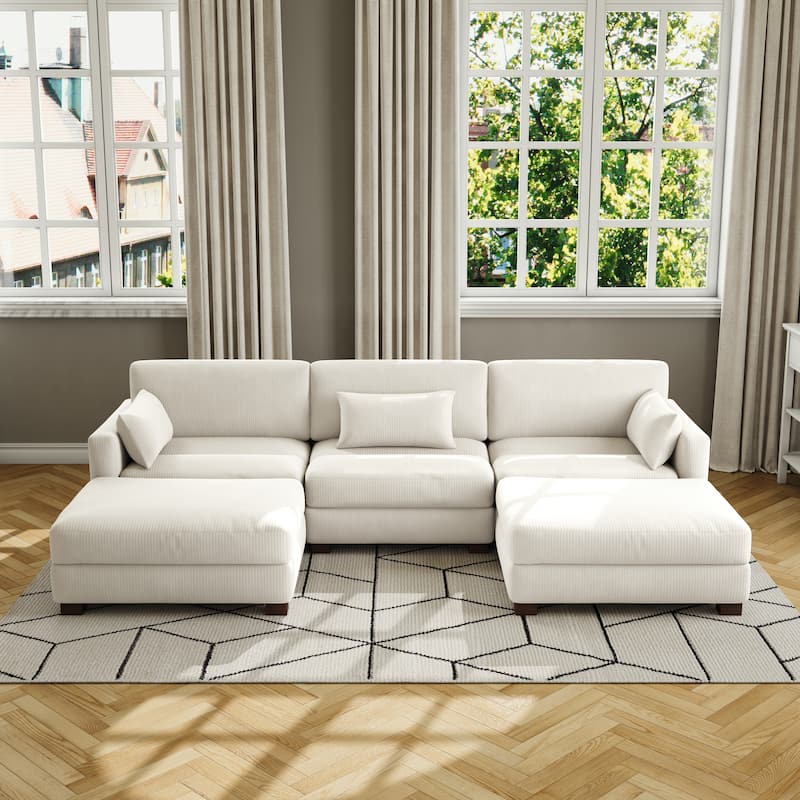 Corduroy Upholstered Modular Sectional Sofa for Living Room
