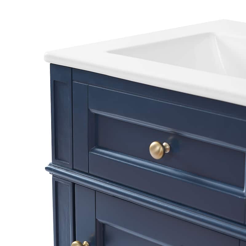 18" Freestanding Single Bathroom Vanity with Ceramic Sink, French Style Cabinet with Soft Close Door