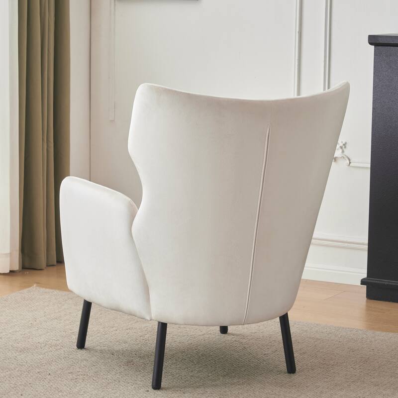 Beige 32" Wing Back Velvet Accent Chair