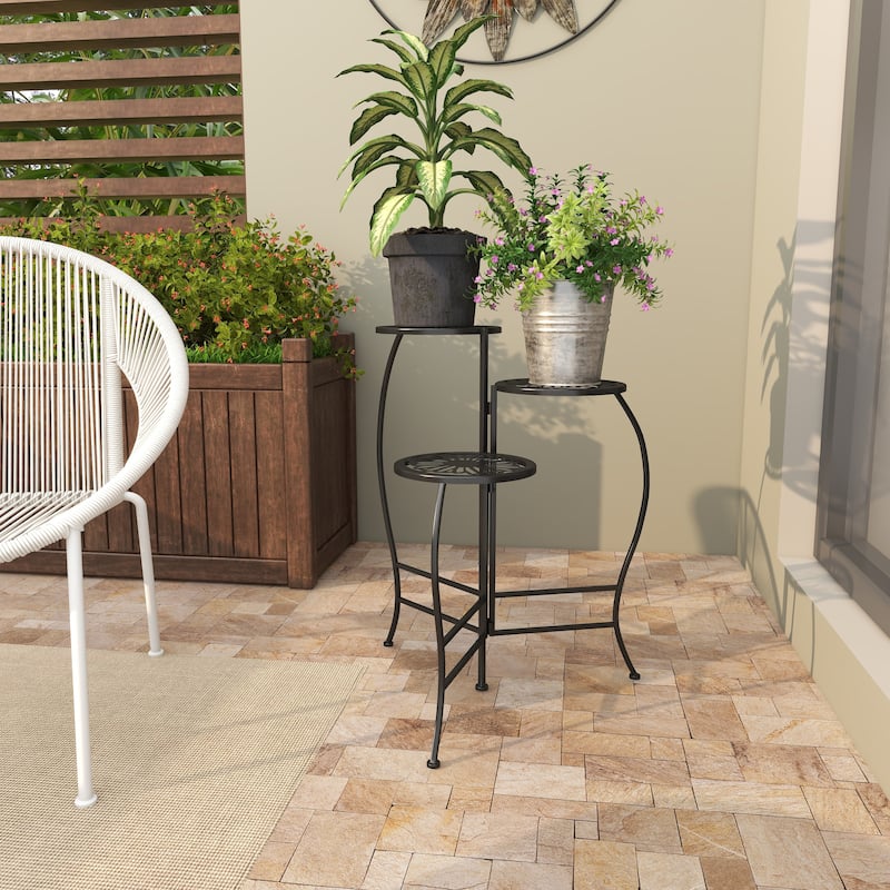 White or Black Metal Indoor Outdoor 3 Tier Floral Plantstand
