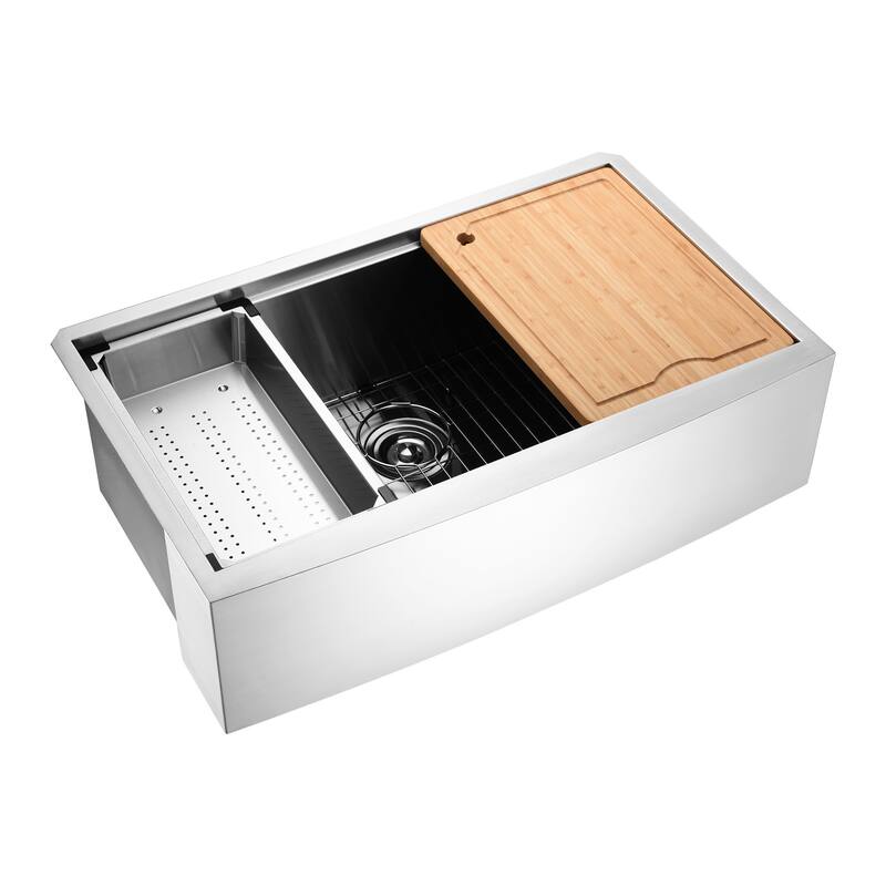 Farmhouse Apron-Front 18-Gauge Stainless Steel Single Bowl Workstation Kitchen Sink with Accessories - 33"