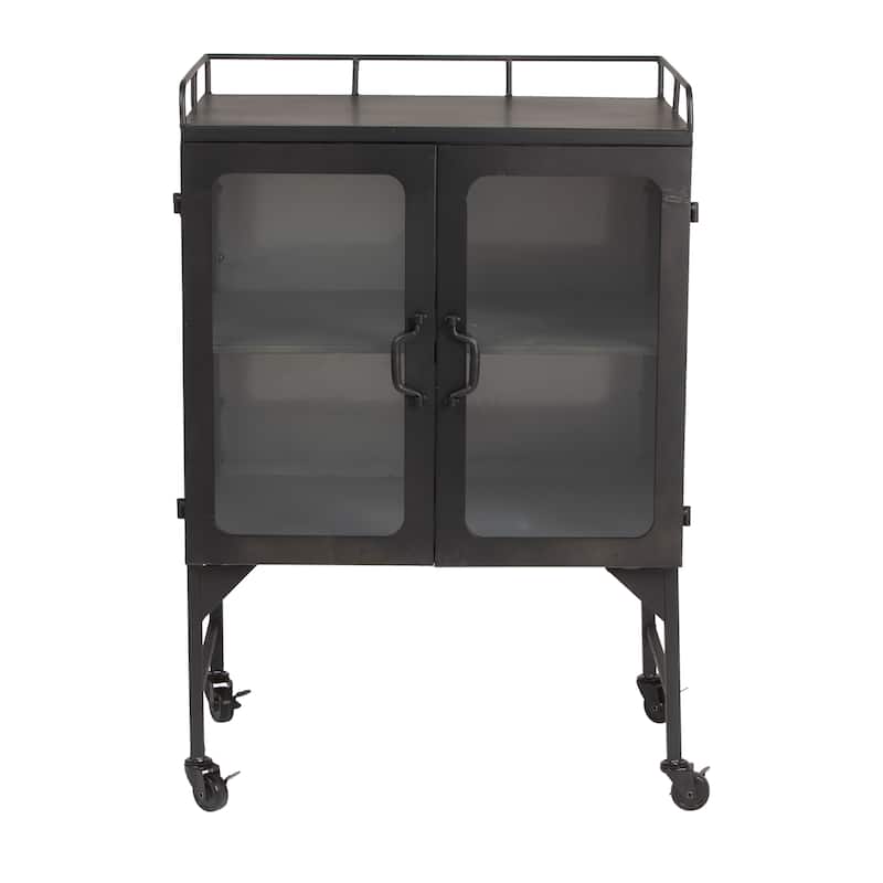 Metal Cabinet with Glass Doors and Wheels