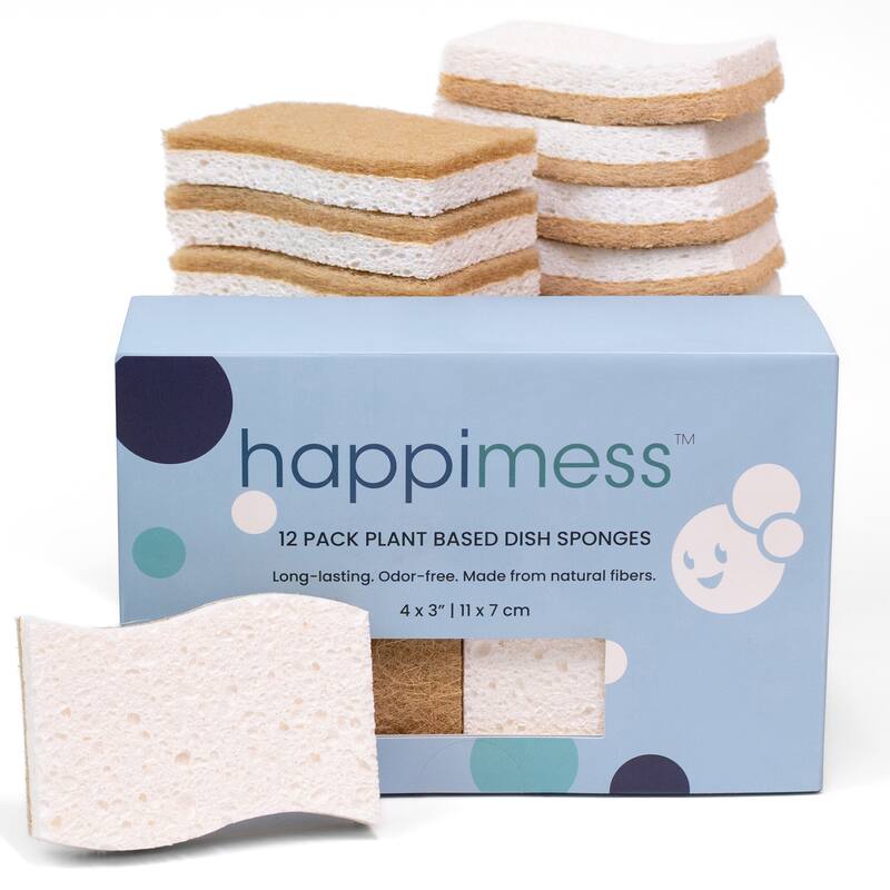 Natural Plant Based Non-Scratch Sisal Hemp/Cellulose Scrubbing Dish Sponge, Beige/White (Set of 12) - 4.33W x 3D x 0.88H