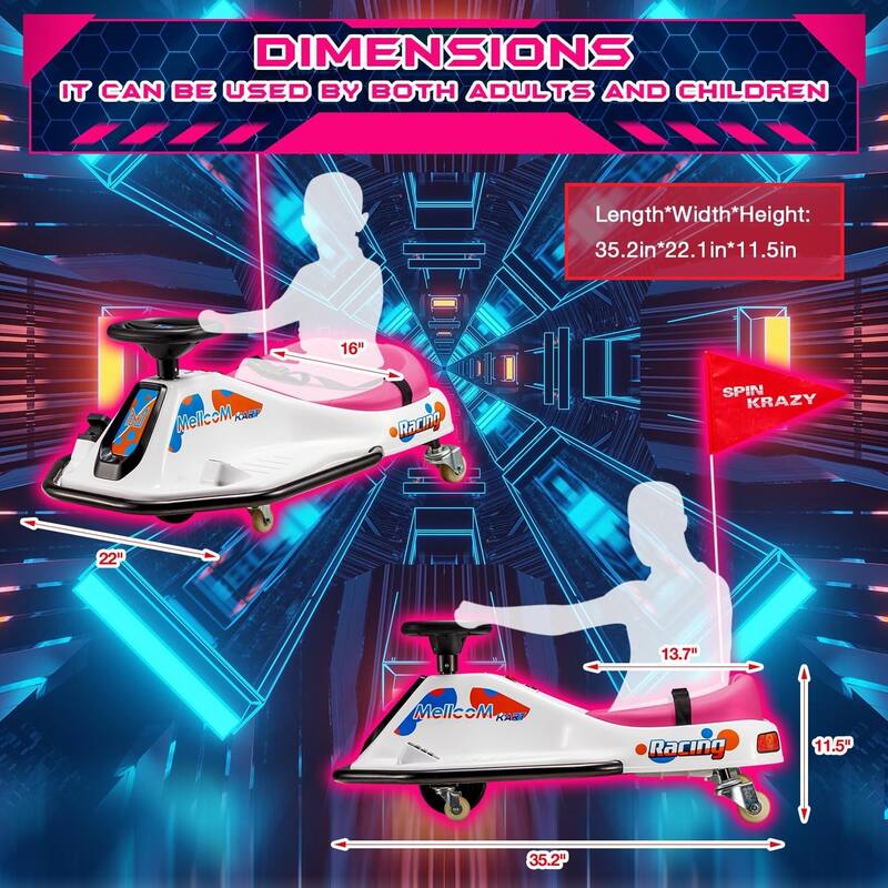 EROMMY Kids Electric Car with 360°Rotatable Universal Wheels, Kids Electric Toy Car with Acceleration Pedal, Music, Bluetooth