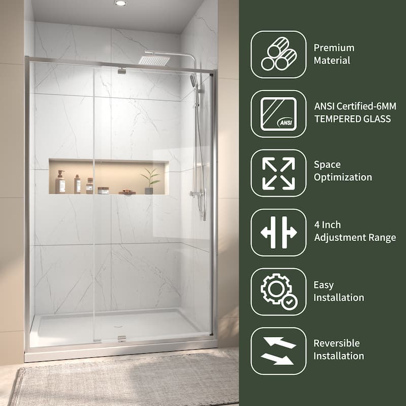 Modland 48"x71" Pivot Swing Semi-Frameless Shower Door with 1/4" Tempered Clear Glass