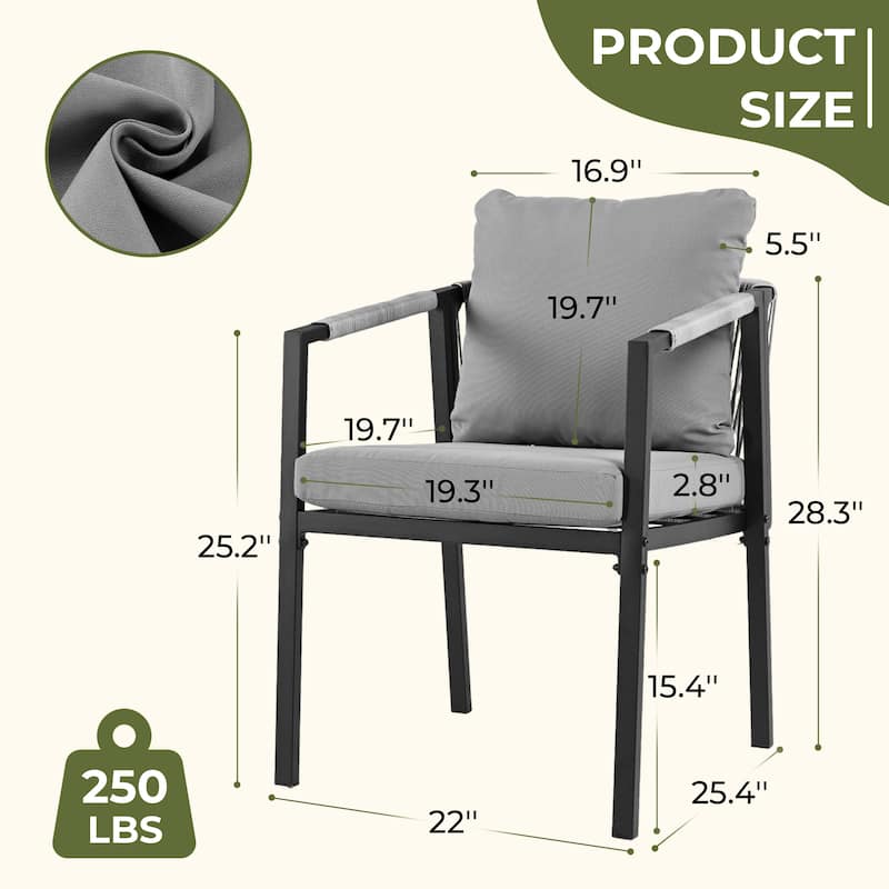 StranGarde 2-Piece Hand-woven Rope Patio Dining Chairs with Gray Cushions