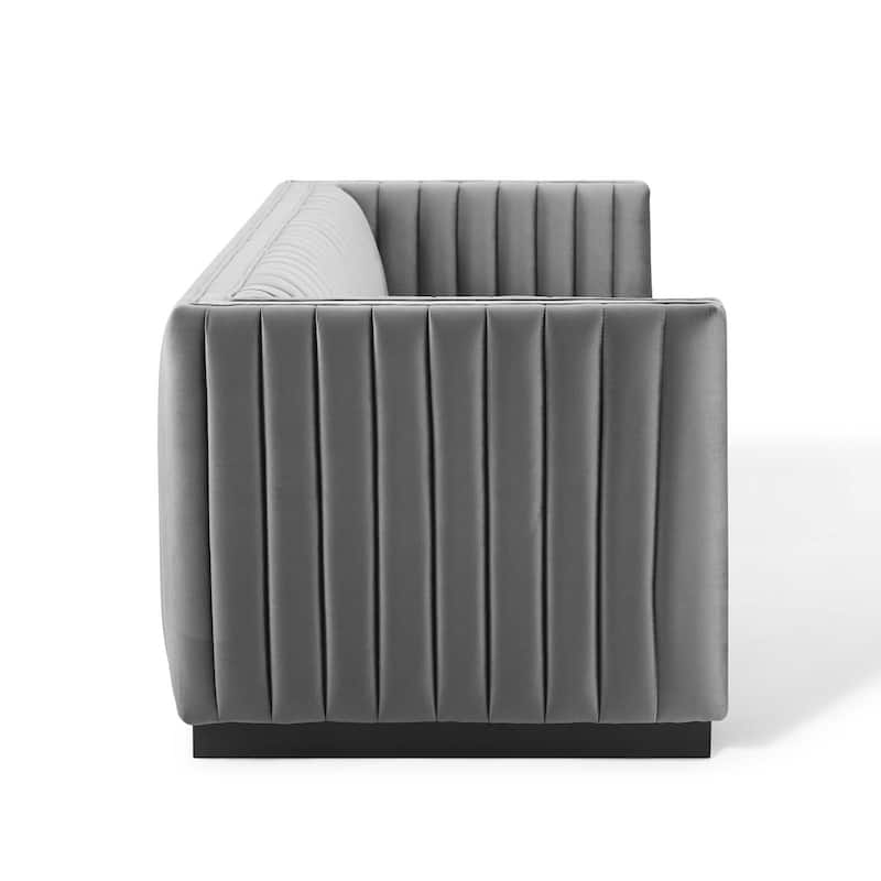 Silver Orchid Rosar Channel Tufted Velvet Sofa