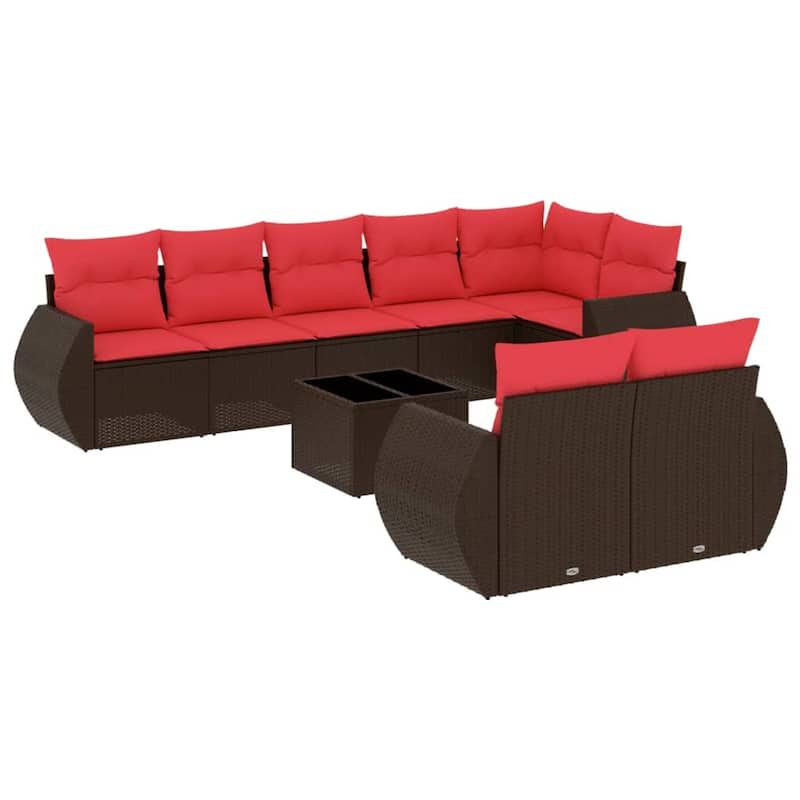vidaXL 8 Piece Patio Sofa Set with Cushions Grey Poly Rattan - 24.4" x 24.4" x 27.2"