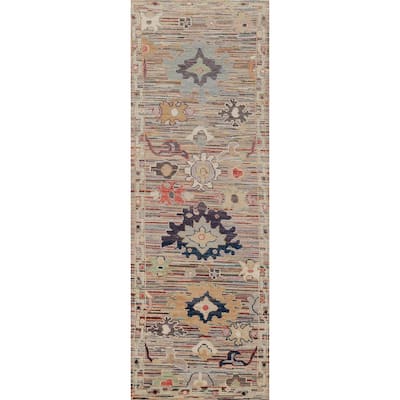 Hand Knotted Oriental 100% Wool Carpet Transitional Floral Multi-Colored Oushak Runner Rug - 9' 3'' X 2' 5''