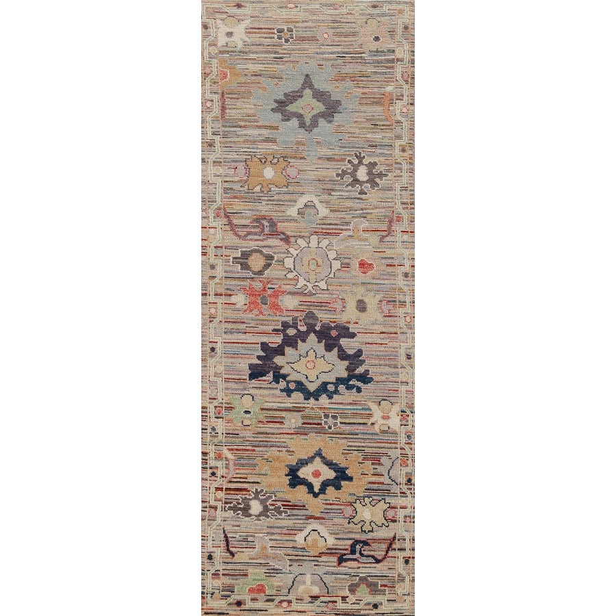 Hand Knotted Oriental 100% Wool Carpet Transitional Floral Multi-Colored Oushak Runner Rug - 9' 3'' X 2' 5''