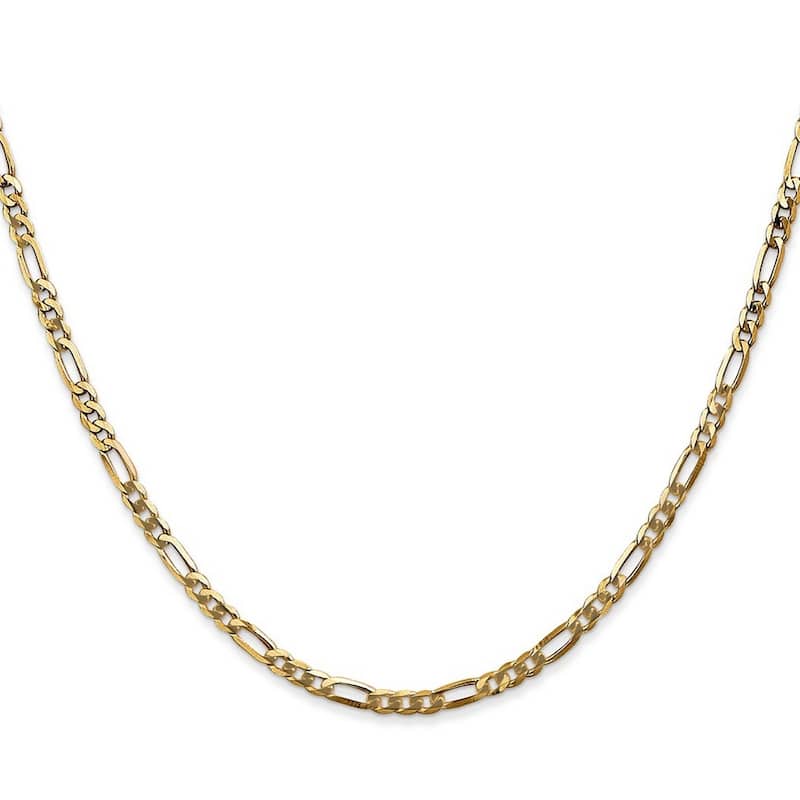 Curata 14k Yellow Gold Lobster Claw Closure 2.75mm Flat Figaro Bracelet