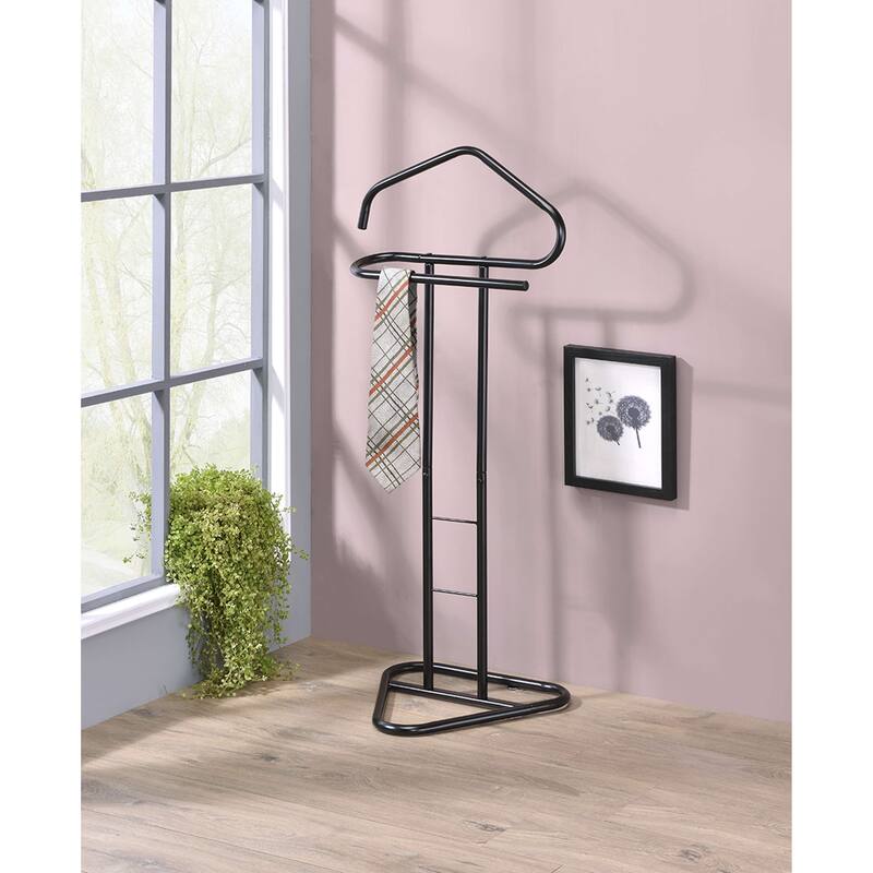 Metal Clothing Wardrobe Suit Valet Rack Stand, Black