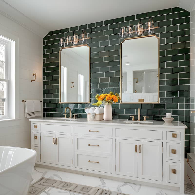 4-Light Mid-Century Modern Linear Gold Bathroom Vanity Light Glass Wall Sconces - 28.5" L x 9" W x 8" H