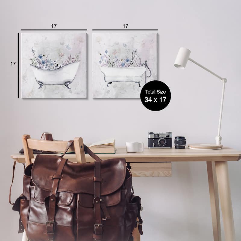 Stupell Antique Tubs with Botanics Canvas Wall Art Design By Stella Chang (Set of 2)