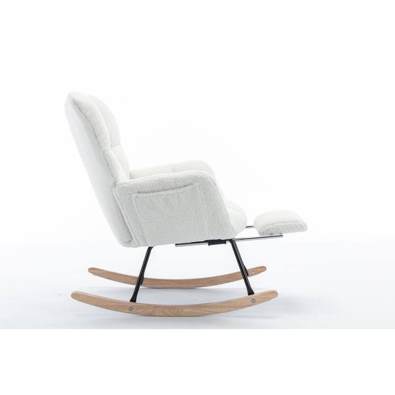 Teddy Fabric Rocking Chair With Adjustable Footrest