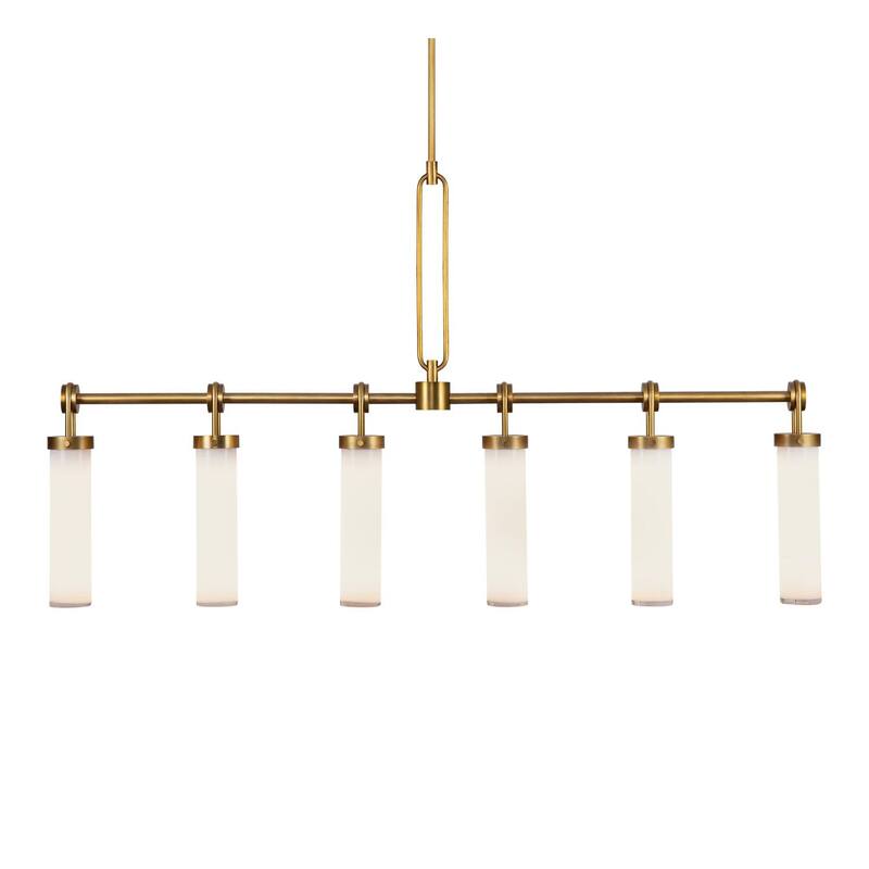 Alora Lighting LP355652 Wynwood 6 Light 52" Wide Linear Pendant - Vintage Brass / Glossy Opal Glass