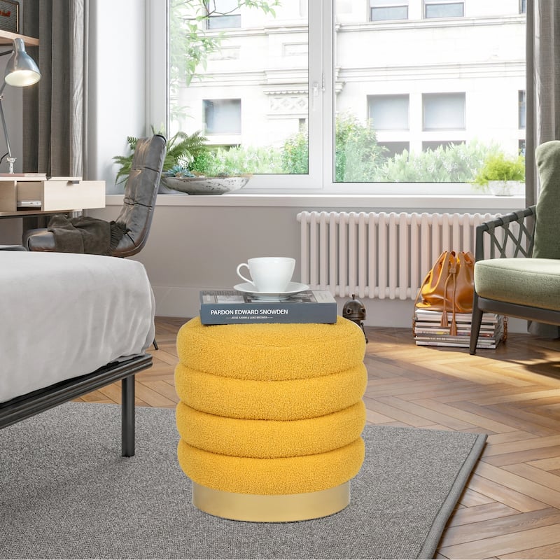 Adeco Round Velvet Ottoman Upholstered Foot Stool