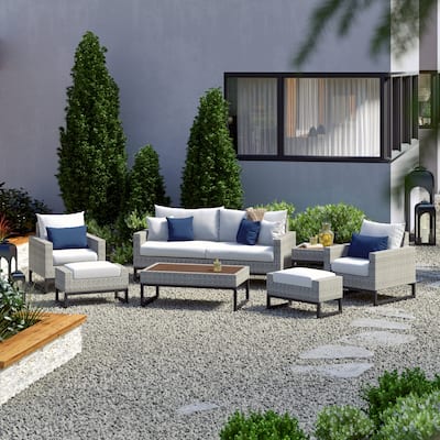 Milo Gray 7 Piece Sunbrella Outdoor Patio Deep Seating Set with Table