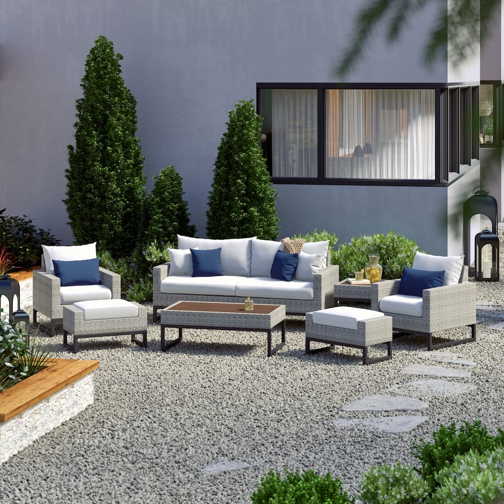 Milo Gray 7 Piece Sunbrella Outdoor Patio Deep Seating Set with Table