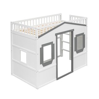 Twin Size House Loft Bed With Ladder,Child-Like House Design Underneath