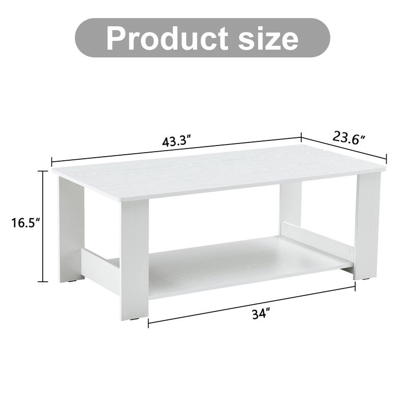 Modern And Practical Coffee Table. The Double Layered Coffee Table Is Made Of Mdf Material, - White