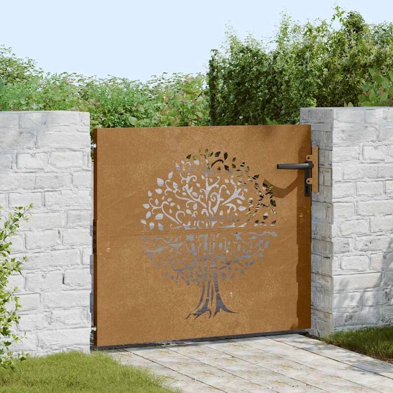 vidaXL Garden Gate Corten Steel Tree Design