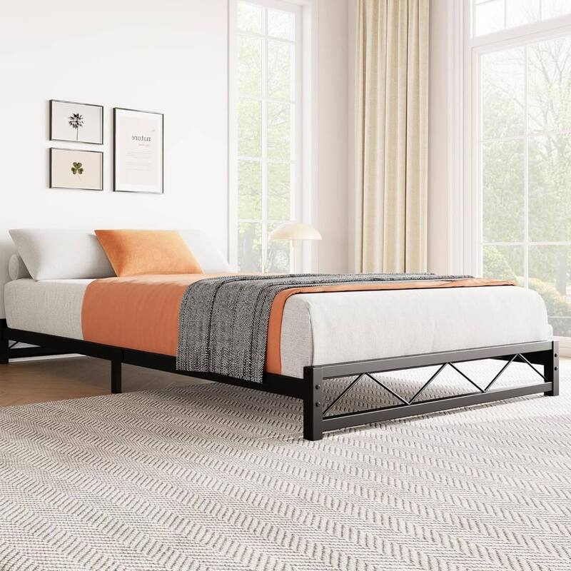 Durable Heavy Duty Metal Bed Frame with Steel Slat, Twin Size