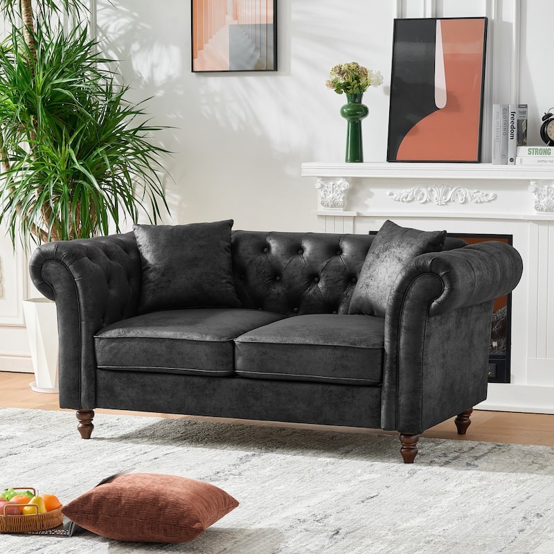 66"Tech Fabric Sofa,High-Tech Fabric Roll Armrest Sofa,Upholstered Mid Century Modern Couch,2 Seater Couch