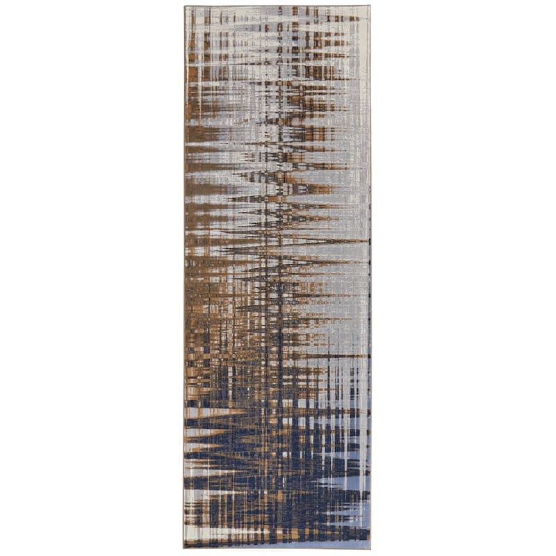 Grand Bazaar Takara Machine Made Abstract Modern Area Rug - 2'9" x 7'10" - Blue/Orange/Gray