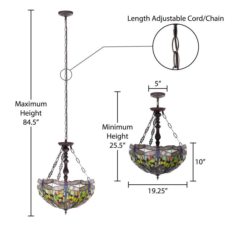 Evelyn River of Goods Multicolor Stained Glass 19.25-Inch Pendant Light with Adjustable Hanging Cord - 19.25" x 19.25" x 25.5"