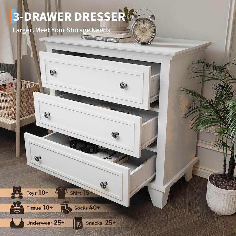 3 Drawer Dresser, Wooden Storage Chest of Drawers for Bedroom, Living Room, Hallway