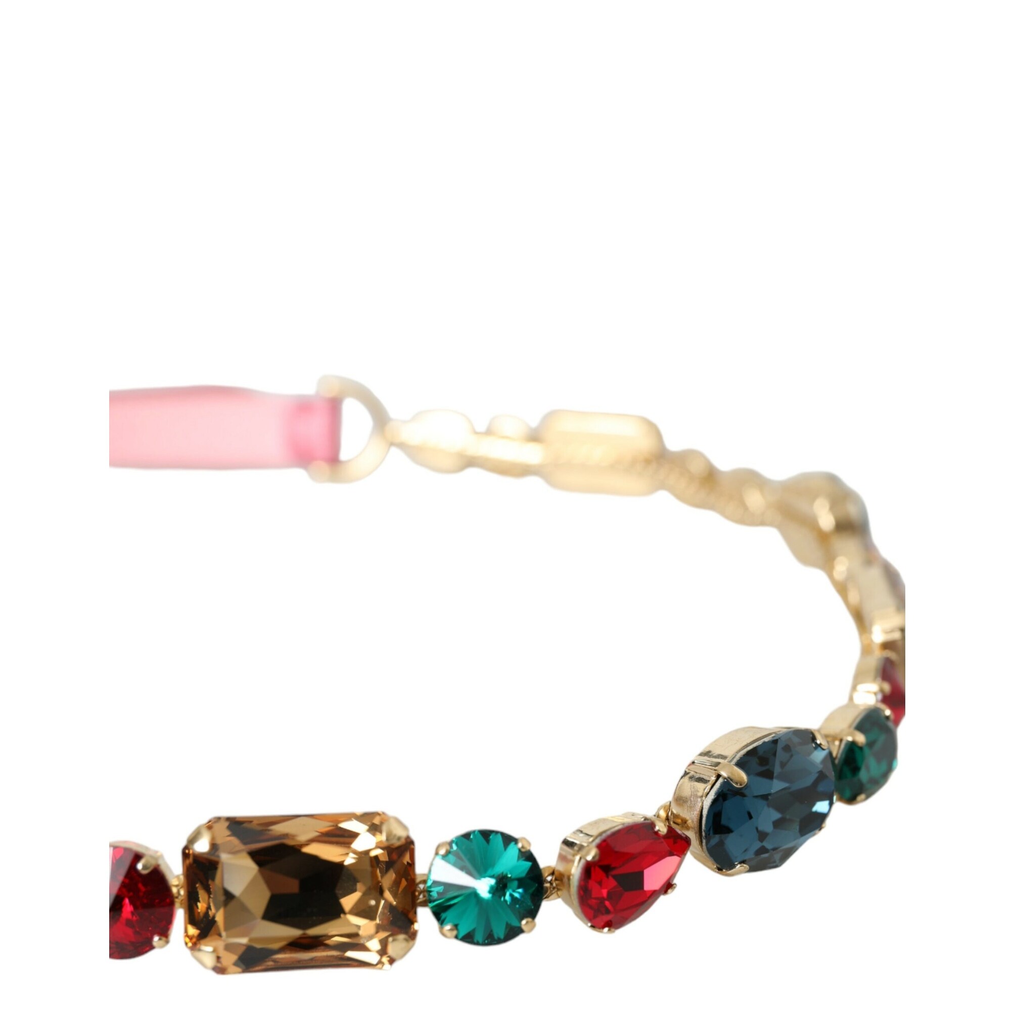 Dolce & Gabbana Pink Leather Crystal Chain Embellished 
