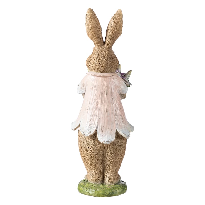Glitzhome Easter Resin Bunny Boy Girl Table Decor with Flower Rabbit Figurine Ornaments