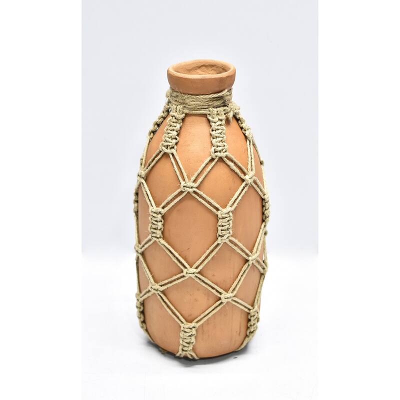 Vase Sm Mud & Rope Natural Finish Dia 4.5" & H 9.8" - NATURAL - Brown