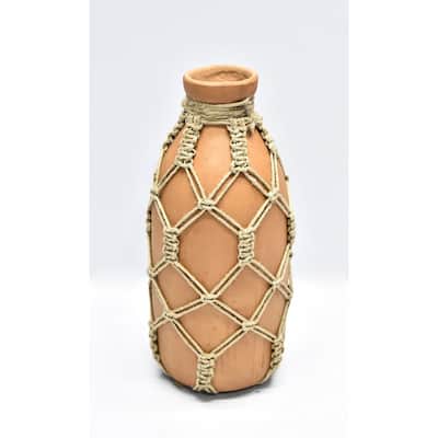 Vase Sm Mud & Rope Natural Finish Dia 4.5" & H 9.8" - NATURAL