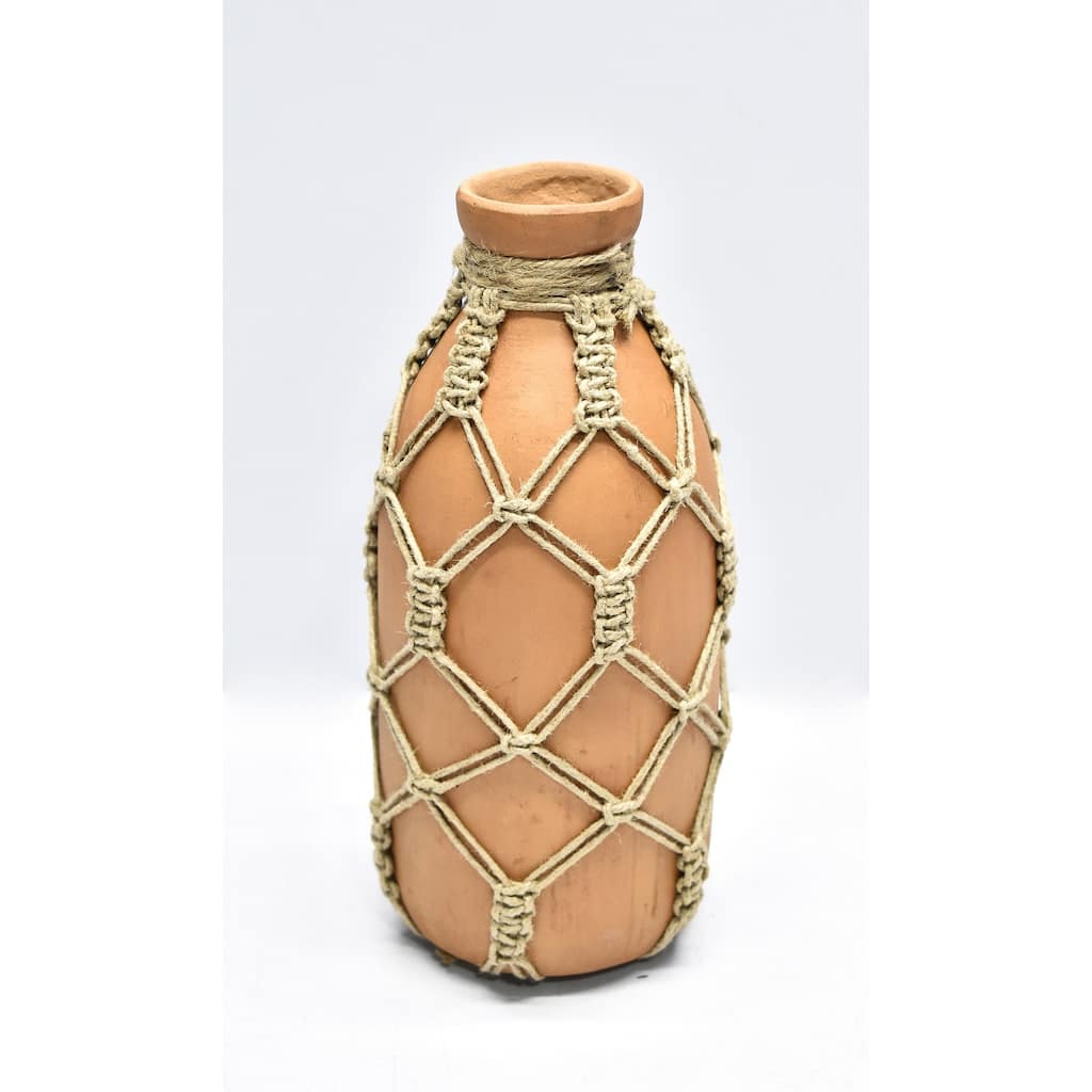 Vase Sm Mud & Rope Natural Finish Dia 4.5" & H 9.8" - NATURAL