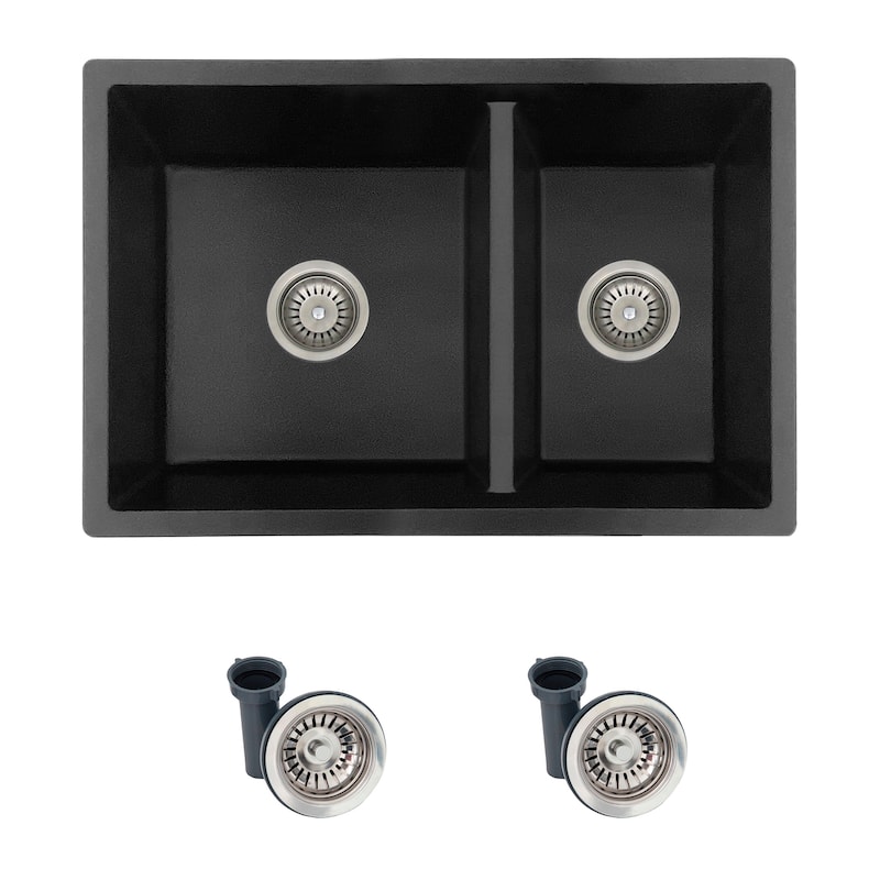 Dual mount 27" Composite Granite Double-Bowl Kitchen Sink S-827