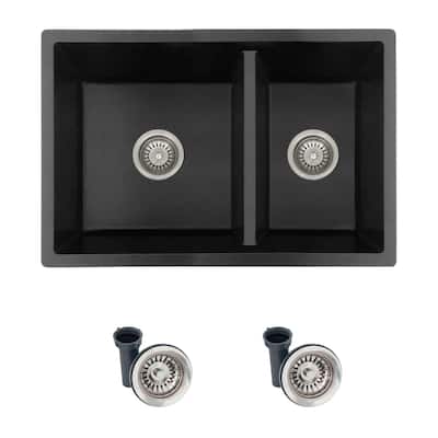 Dual mount 27" Composite Granite Double-Bowl Kitchen Sink S-827