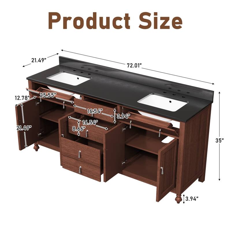 72-Inch Farmhouse Style Bathroom Vanity with Double Ceramic Sink