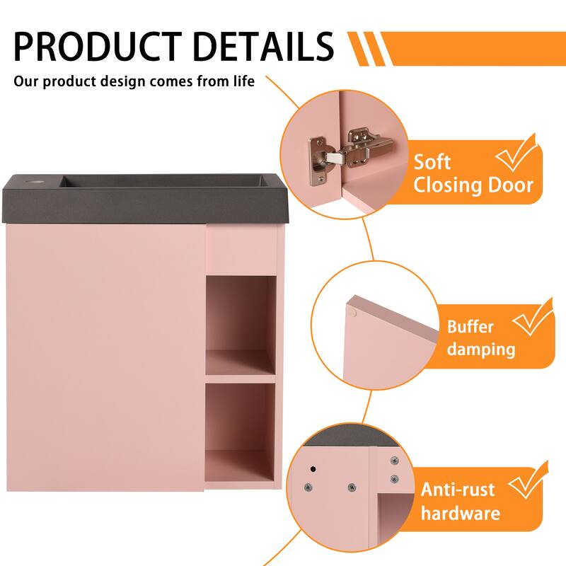 Bathroom Vanity With Sink In 20 Inch, Floating Bathroom Vanity With Soft Close Door