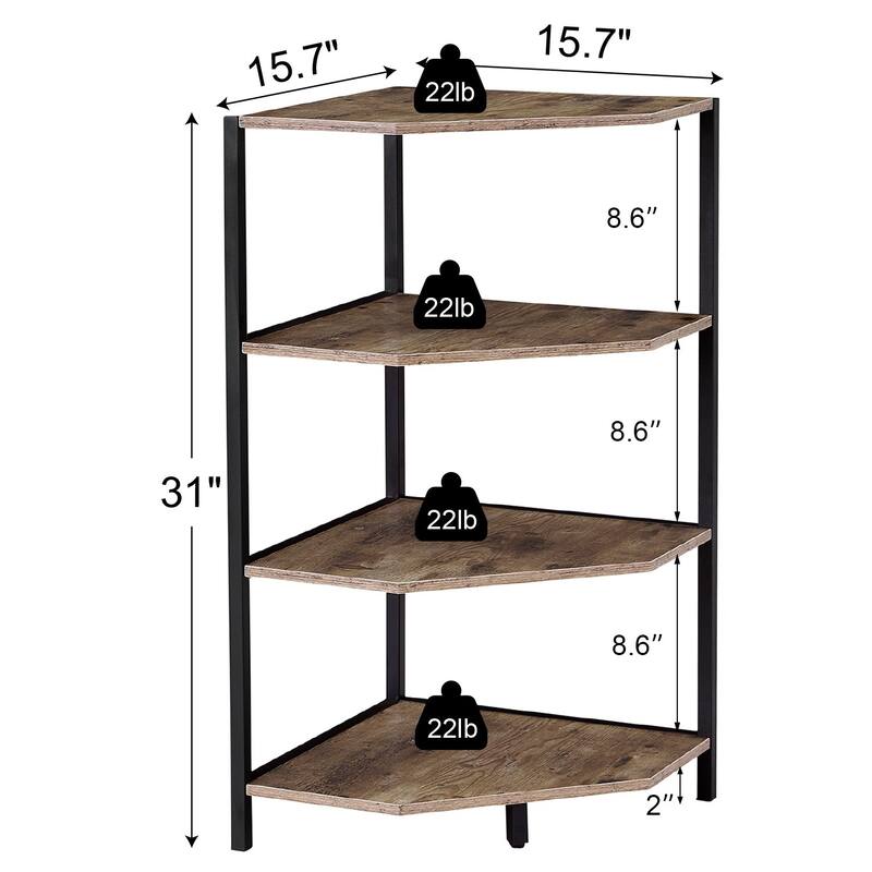 Javlergo Free-Standing 4-Tier Industrial Corner Bookcase Triangle Open Shelf with MDF & Metal Frame for Living Room
