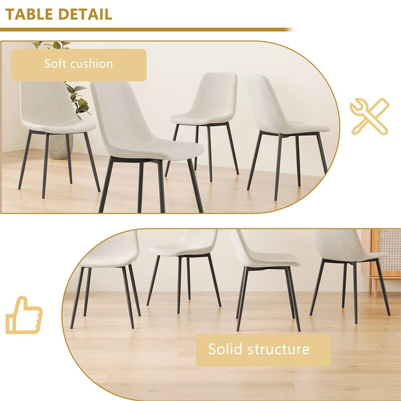 Dining Chairs Set of 4 Modern Kitchen Dining Chairs,Linen Padded Seats - Beige