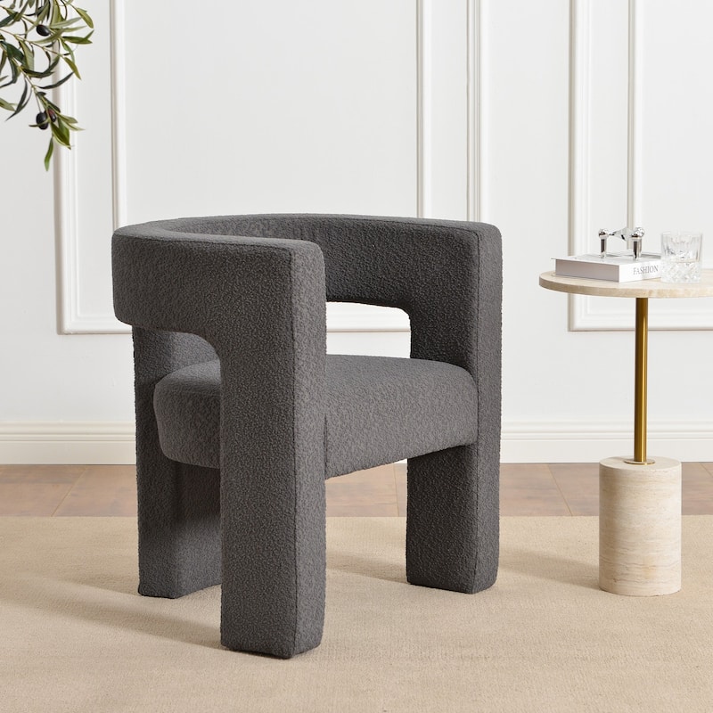 KINWELL 28" W Boucle Upholstered Square Armchair Sherpa Side Chair