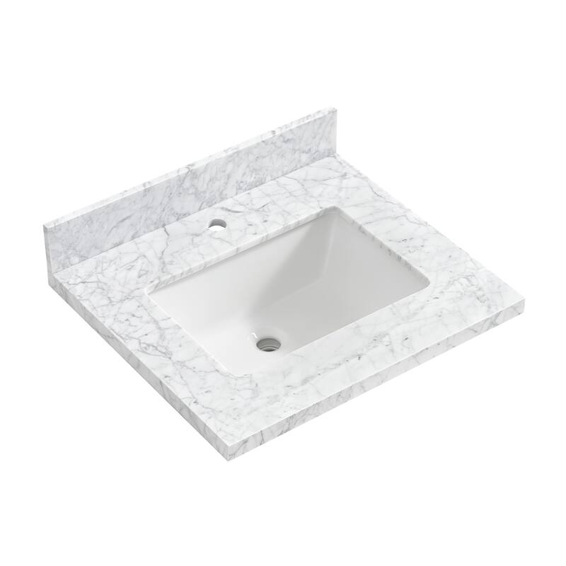 Zevio Natural Marble Vanity Top in Carrara White with Ceramic Sink