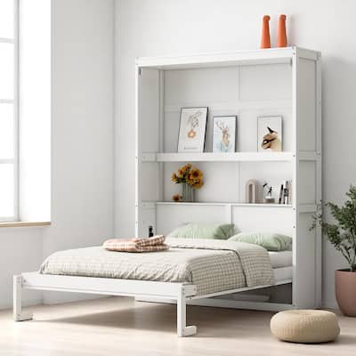 Queen Size Rattan Headboard Bed with Storage Drawers and Pull-Out Trundle, Wood Frame with Organizer Shelves