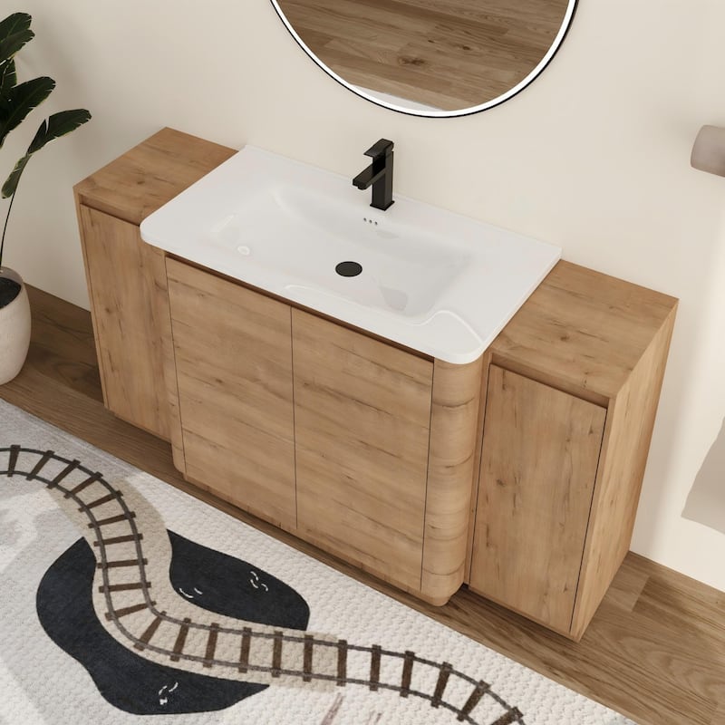 Malwee 36"/40"/48"/52"/60"/64"/84"/92" Bathroom Vanity with Sink, FreeStanding Bathroom Vanity with Door and Adjustable Shelf