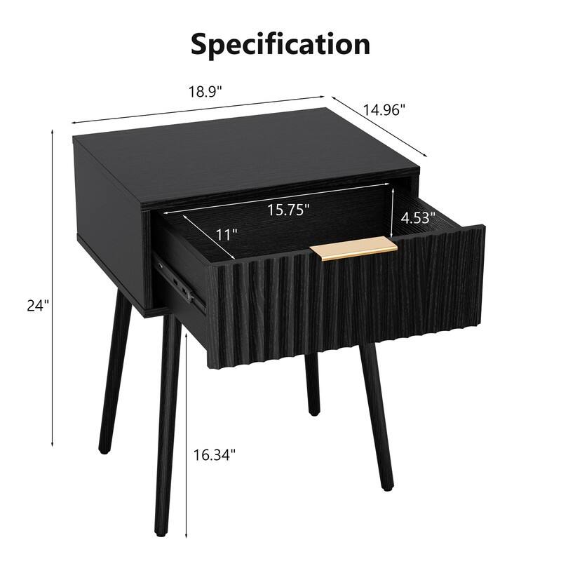 18.9"W Nightstand, Particleboard & MDF, Melamine & Vacuum Forming, 1 Drawer, High Leg