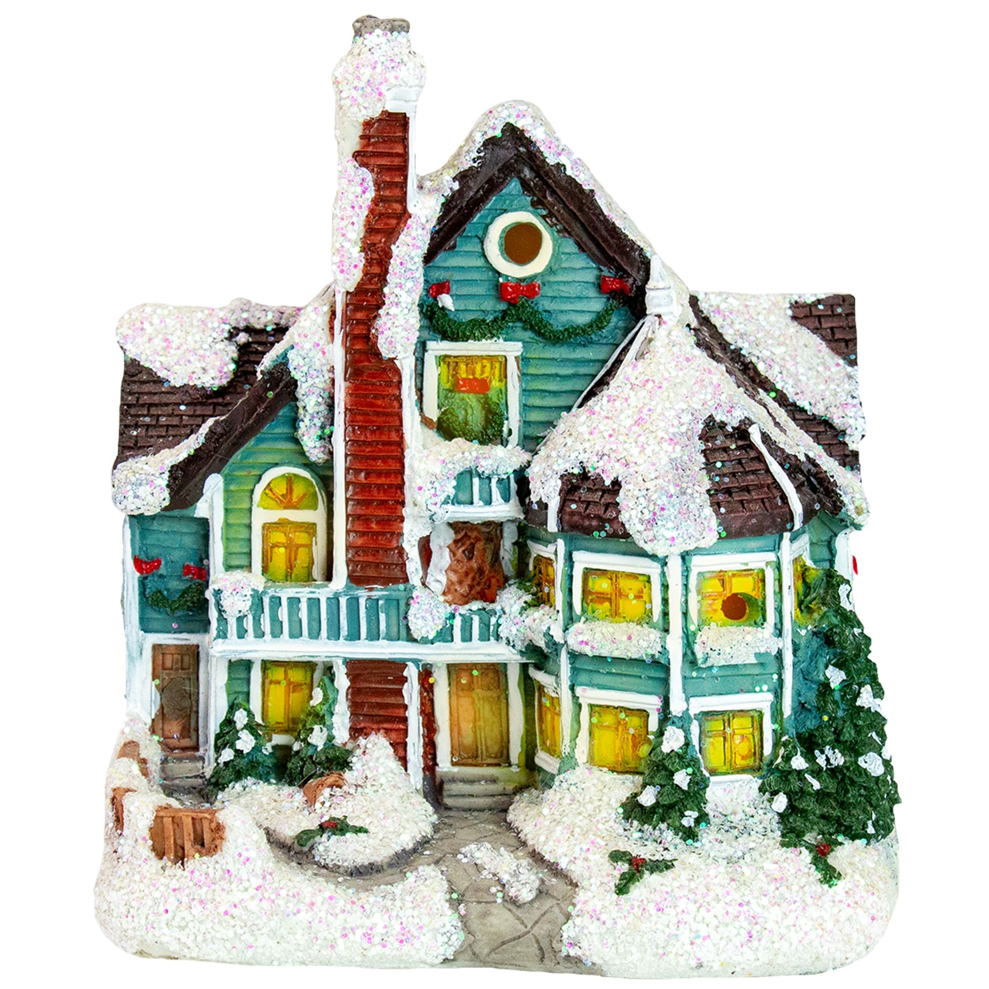 5.5" Green LED Lighted Snowy House Christmas Village Decoration