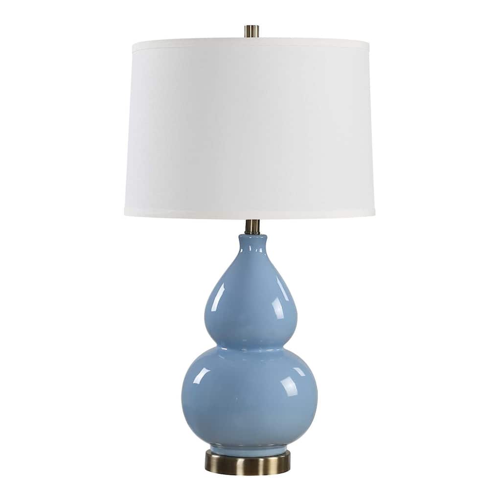 Roe Table Lamp, White Linen Shade, Blue Gourd Ceramic Body, 26 Inch